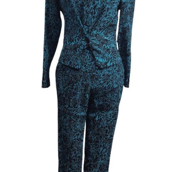 Prophecy Petites Vintage Blouse and Pant Set Blue and Black Women's Size 4 - Picture 4 of 11